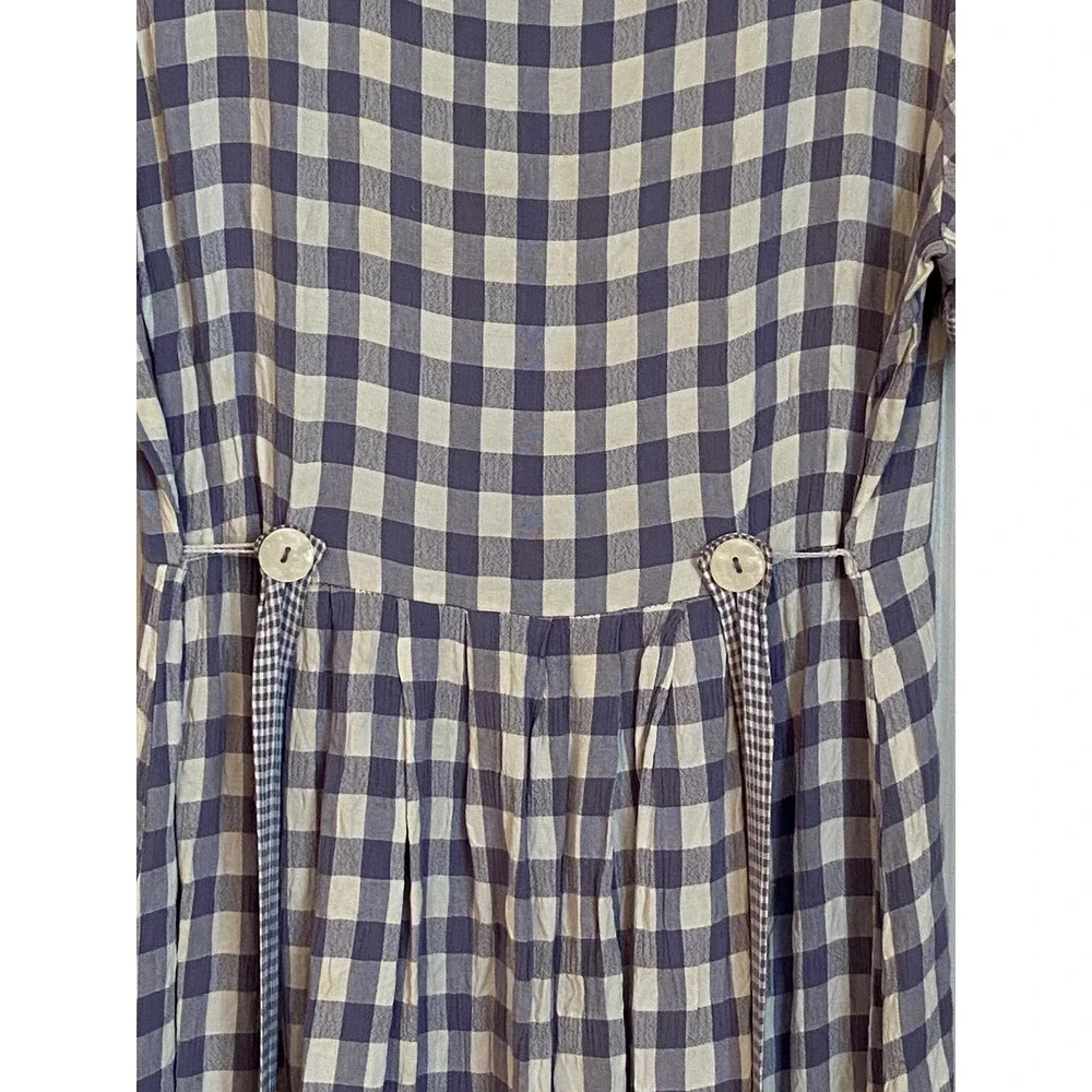 Vintage SL Fashions Gingham Maxi Dress Blue White Cottagecore Button Back Size 6